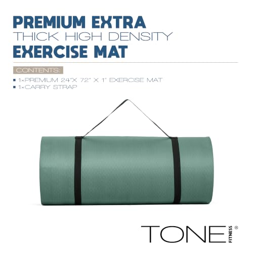 Tone Fitness 1-Inch Thick Yoga Mat | High-Density, Non-slip Exercise Mat with Carrying Strap for Yoga, Pilates, & Home Gym Workouts | Multiple Options - color: Teal, style: Diamond