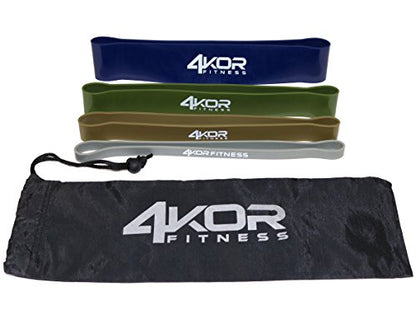 4KOR Fitness Resistance Loop Band Set, Perfect for Crossfit, Yoga, Physical Therapy, and Booty Building - color: 4 Extra Thick Bands