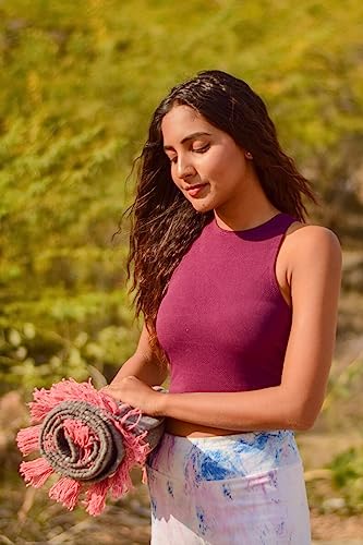 Jaipur art & Rugs Cotton Yoga Mat - Eco-Friendly Hand-Woven Rug - Non Slip & Thick (24”x72”x5mm) for Everyday Fitness at Home - Comfortable Extra-Long - color: Pink Dark Blue
