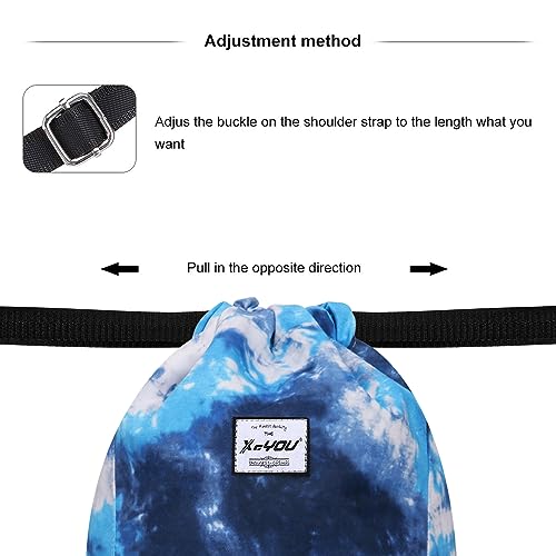 XEYOU Drawstring Backpack Bag Sport Gym Sackpack Beach Cinch Bag | Lightweight Swimming Bag, Water-Resistant Fabric, Travel Daypack for Women and Men - color: Gradient Blue White