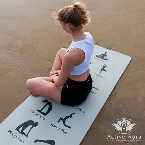Printed Visual Guidance with Yoga Poses. Large Exercise Mat, Shoe-Friendly, Balance and Graceful extension TPE Yoga Mat for Men and Women to support Consistent Practice| 8mm Thickness for Superior Cushioning | 185 x 70 cm Extra Wide, Anti Slip Mat, Pilate