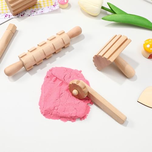 NUOBESTY Wooden Clay Tools Kids Wood Stamps Hand Rollers Plasticine Tools Pottery Molding Clay Accessories for Art DIY Crafts Activities 12pcs