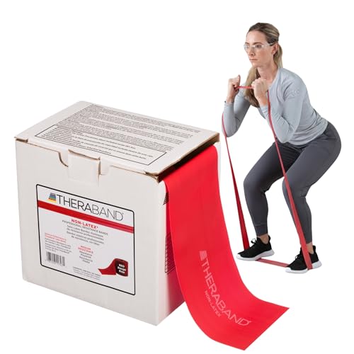 THERABAND Resistance Band, 50-Yard Roll, Latex Elastic Band for Exercise, Stretching, Physical Therapy, Yoga, Pilates, Home Workouts, Cut-to-Length, Color-Coded Levels - color: Red | Medium, style: Non-Latex