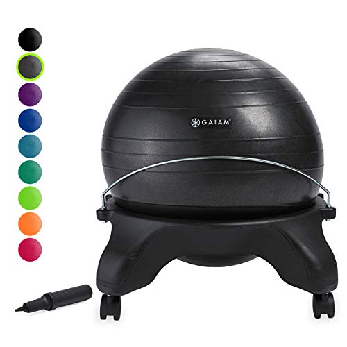 Gaiam Classic Backless Balance Ball Chair, Charcoal | 52cm Anti-Burst Stability Ball | Core Engagement While Sitting | Pump Included | Home & Office Desk Use | Active Seating - color: Charcoal, style: Backless