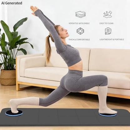 Foldable Yoga Mat with Resistance Band & Sliding Discs, 0.24" Thick Eco-Friendly TPE Non-Slip Workout Mat, Portable for Yoga, Pilates, Home Gym & Travel (72." x 24" x 0.24") - color: Black