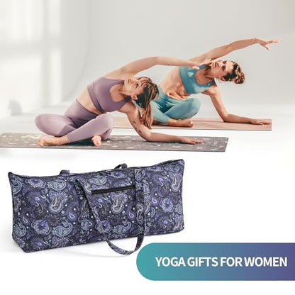 Boulder Bee | Yoga Mat Bag | Large Yoga Mat Carrier with Wet Pocket | Yoga Gifts | Gym Tote Bag for Women - color: Tote-Blue Cashew Flower