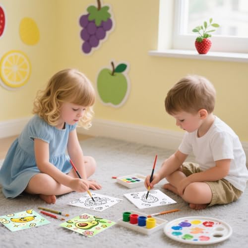 12 Packs Fruit Pre Drawn Canvas to Paint, Pre Printed Canvas for Painting, Pre Stretched Canvas Outline Painting Boards for Beginners, Students, Party Favors(4 * 4in) - color: Fruit
