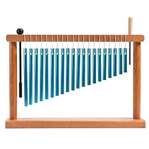 MIHEY 20 Note Bar Chimes Percussion Instrument | Tabletop Blue Wind Chime with Stand & Mallet for Sound Healing, Meditation & Music Therapy - color: Blue