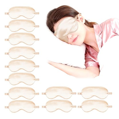 12PACK Silky Sleep Masks Satin Eye Mask Silk Eyes Cover for Sleeping Blackout Eyeshades Soft Blindfold Travel Nap Gifts - color: Pale Champagne