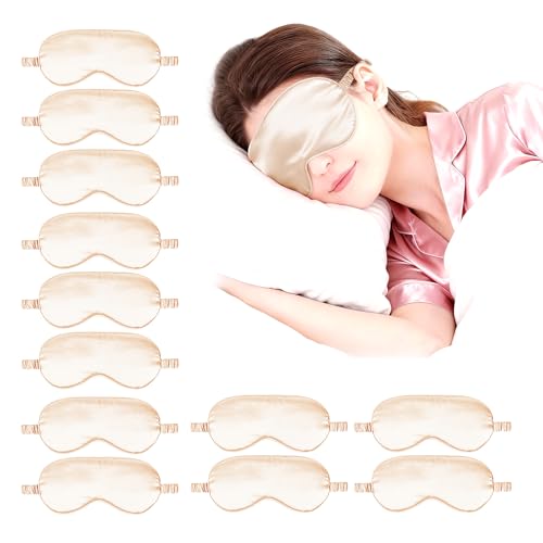 12PACK Silky Sleep Masks Satin Eye Mask Silk Eyes Cover for Sleeping Blackout Eyeshades Soft Blindfold Travel Nap Gifts - color: Pale Champagne