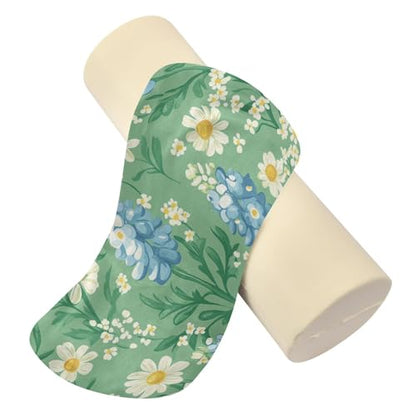 Mint Green Bluebonnet and Daisy Flowers Neck Roll Pillow Bolster Round Health Memory Foam Long Cervical Cylinder Pillows with Removable Washable Cover for Body Bed Legs Back Yoga - color: Mint Green Bluebonnet and Daisy Flowers