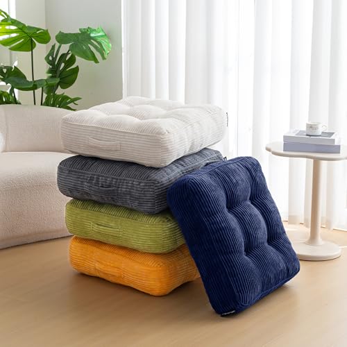 HIGOGOGO 6" Washable Floor Pillow Cushion for Adults, Meditation Cushion Pillow, Large Square Floor Sitting, Removable Tufted Corduroy Cover, for Tatami Living Room or Yoga, 22x22 Inch,Beige