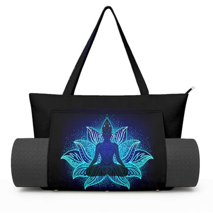 Yoga Bag for Women, Large Canvas Yoga Mat Tote Bag with Yoga Mat Carrier - color: Blue Lotus