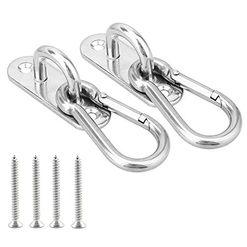 2 Set Heavy Duty Hanger, Swivel Carabiner Hammock Wall & Ceiling Mount Swing Hooks - Outdoor Exercise & Yoga - Stainless Steel