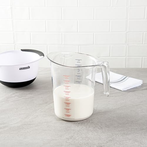 Restaurantware-Chef 101 4 Quart Measuring Jar, 1 Durable Measuring Beaker - Metric And Imperial Units, V-Shaped Spout, Clear Plastic Cup, Handle With Thumb-Grip, Tolerates Up To 248F - size: 9.50" × 7.25" × 9.50"