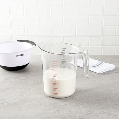 Restaurantware-Chef 101 4 Quart Measuring Jar, 1 Durable Measuring Beaker - Metric And Imperial Units, V-Shaped Spout, Clear Plastic Cup, Handle With Thumb-Grip, Tolerates Up To 248F - size: 9.50" × 7.25" × 9.50"