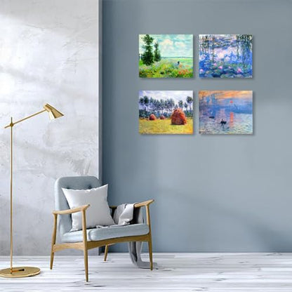Muzagroo Art DIY Diamond Painting Kits for Adults, 5D Diamond Art Kits for Beginners Paint by Diamond, Monet Diamond Arts and Crafts for Living Room Bedroom 4 PCS Wall Art - color: 12-Monet
