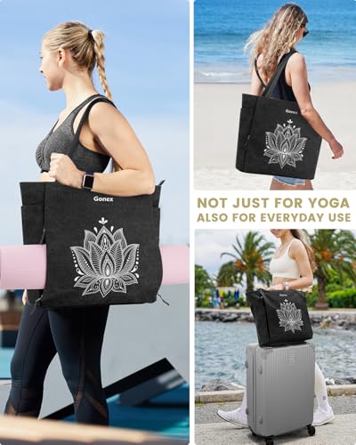 Gonex Yoga Mat Bag with Zipper Mat Carrier Canvas Gym Tote | Durable Canvas, Zipper Closures Prevent Slipping, Quick Access, Bottle Holder, Fits Yoga Blocks, Gym & Travel Use - color: Black, size: Classic (15.5×5.5×14.5inch)