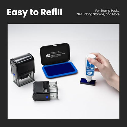 Premium Stamp Ink, Quick-Drying & AP-Certified Non-Toxic Refill Ink for Self-Inking Stamps, Date Stamps and Stamp Pads (Blue, 2oz) (Pack of 2) - color: Blue, size: 2 fl oz (Pack of 2)