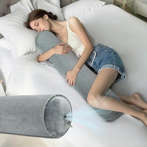 ONTYZZ Inflatable Body Pillow Long Pillow for Bed Oval Bolster Pillow - color: Grey, size: Long Oval (1-Pack)