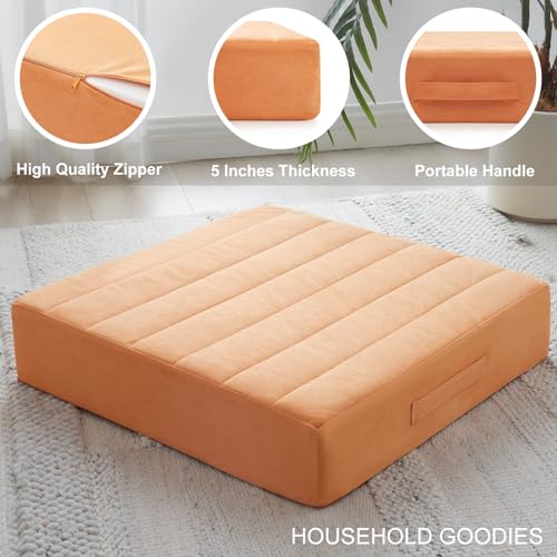 JKMAX 22 inches Floor Pillow for Adults - Large Meditation Cushion with Thick Foam & Soft Tufted Cover - Premium Outdoor Square Floor Cushion Seat - Yoga Pillows for Sitting On Floor - Orange - color: Orange, size: 1 Count