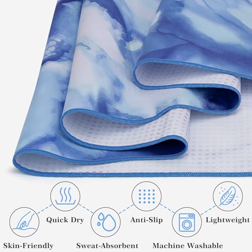 Yoga Towel Hot Yoga Towel with Corner Pockets, 74 x 26 inch, Blue | Non-Slip Sweat-Absorbent Soft Microfiber Yoga Blanket Towel Mat for Pilates, Fitness and Workout - color: Blue, size: 74×26 in