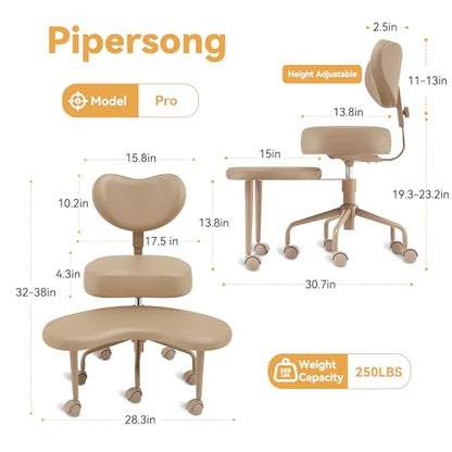 Pipersong Meditation Cross Legged Chair PRO, ADHD Chair with Height Adjustable Backrest, Criss Cross Desk Use with Footrest and Wheels for Home Office, Flexible Design for Fidgety Sitters, Tan | Height Adjustable Ergonomic Backrest, Memory Foam Cushion, E