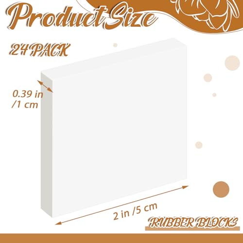 Frienda 24 Pcs 2" x 2" Rubber Carving Block Printmaking Stamp, White | Easy to Carve, for Printmaking, Stamp Making, DIY Crafting, Scrapbook, Painting, Soft Linoleum for Beginners, Professionals - color: White