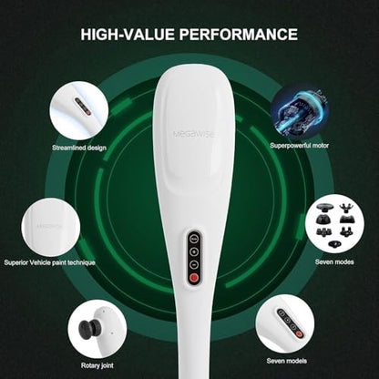 MEGAWISE Cordless Handheld Back Massager w/Rechargeable 3200mAh Battery, 5 Speed and 5 +2 Massage Nodes with Hard, Medium and 2 Soft Silicone Nodes; Massage While Moving Around (Pearl White) - color: Pearl White