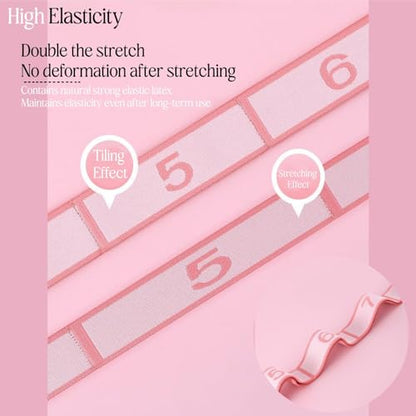 Multi-Loop Stretch Band - Yoga, Pilates, Ballet, and Physical Therapy Stretching Strap for Flexibility, Leg Stretching, and Exercise - Durable Stretching Equipment - color: Pink+Blue (8 Loops)