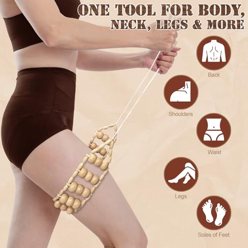 Wood Therapy Massage Tools, Wooden Back Roller Rope Maderoterapia Kit | Deep Tissue Muscle Relief, Portable Wood Massager for Back, Legs, Lymphatic Maderoterapia Body Massage
