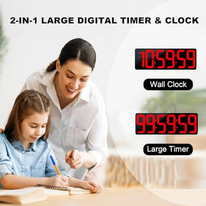 TXL 17.2" Bluetooth Digital Wall Clock with Seconds, Large Countdown Timer for Classroom Home Gym Kitchen Office, Alarm Clock with Remote Control, 4 Dimmable Brightness, Auto DST (Red) - color: Red