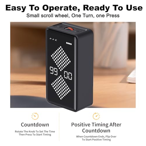 Digital Hourglass Timer, 1-99 Minutes Adjustable Time Sand Time Desk Countdown Clock, Mute/High/Low Adjustable Volume for Classroom, Homeschooling Study Tool, Task Reminder, Home, Kitchen (Black)