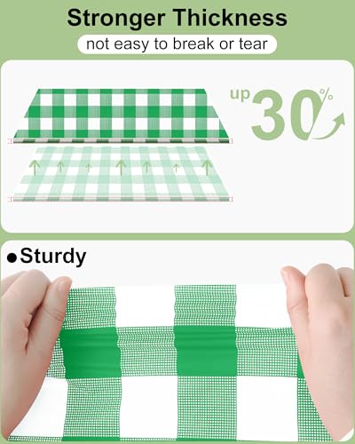 Smiry 8 Packs Gingham Disposable Table Cloth, 54 x 108 Inch Waterproof Plastic Tablecloth, Rectangle Green and White Checkered Table Covers for Party, Birthday, Picnic, Banquet - color: Green and White, size: 54"x108" (Pack of 8)