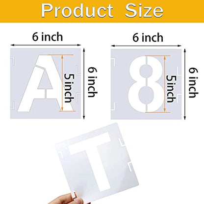 46 Pcs Letter Stencils Symbol Numbers Craft Stencils, Reusable Alphabet Templates Interlocking Stencil Kit for Painting on Wood, Wall, Fabric, Rock, Sign(6 Inch) - size: 6 INCH
