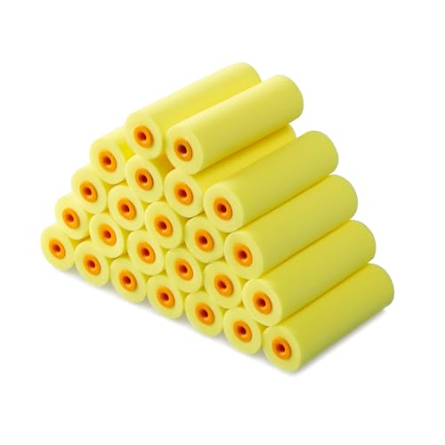 Voomey 4 Inch Foam Paint Roller, High Density Flat Head Foam 24 ack | Mini Paint Roller, Home Painting Supplies, Paint Edger Tool for Walls, Suitable for Kitchen Cabinets, Doors, Tables, Etc - style: 4 inch 24 pack（yellow）