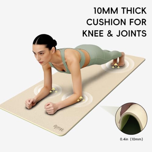 WEILA Extra Thick 10mm Yoga Mat,76"x28" Dual-Color TPE with Carry Strap - color: Cream & Matcha Green