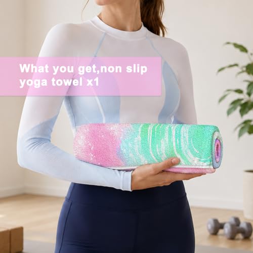 Yoga Mat Towel,Hot Yoga Towel High-Definition Pattern,Machine Washable with Ultra-Absorbent Yoga Towels for Hot Yoga Non Slip for Fitness,Exercise,Pilates,72 x 27 in,Pink and Green Gradient - color: Pink and Green Gradient