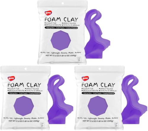 BOHS Violet Modeling Foam Clay - 1.1 Lbs, Squishy,Soft, Air Dry -for Flower Mirror,Cosplay,Fake Bake, Slime Supplies-500g (Pack of 3) - color: Violet, size: 500 g (Pack of 3)