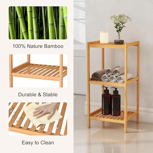 kinbor 3-Tier Bamboo Shelf Freestanding, Bathroom Standing, Natural Bamboo - size: 3-Tier