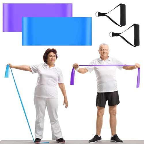 2 Pcs Resistance Band with Handles for Seniors | Chair Exercise Equipment, Physical Therapy Band, Gifts for Elderly, Women, Rehab, Physical, Grandma, Grandpa - color: Blue, Purple