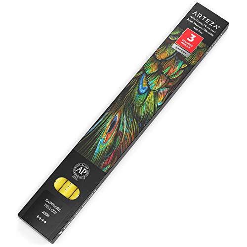Arteza Colored Pencils, Pack of 3, A101 Sapphire Yellow, Soft Wax-Based Cores, Ideal for Drawing, Sketching, Shading & Coloring - color: A101 Sapphire Yellow
