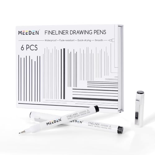 MEEDEN Micro Fineliner Drawing Pens: Fine Liner Pen 6 Pack, 1mm Black Waterproof Archival Ink for Bold Outlining, Lettering, Poster Drawing, Manga Panels, Filling and Expressive Artwork - Chisel Nip - style: 1mm Chisel Nib