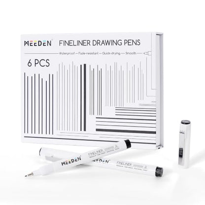 MEEDEN Micro Fineliner Drawing Pens: 1mm Chisel Nib, 6 Pack, Black Ink | Waterproof archival ink for bold outlining, lettering, poster drawing, manga panels, filling, and expressive artwork - style: 1mm Chisel Nib