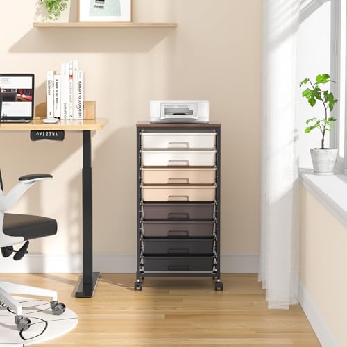SYKIARIOL Rolling Cart with Drawers, 8 Drawers Utility Cart, Brown Gradient - color: Brown Gradient