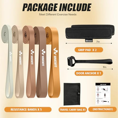 WHATAFIT Resistance Bands, 5 Level Pull Up Assistance Bands for Working Out - color: 2.3-56.7kg(5-125파운드) 커피+그립