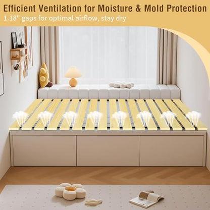 Japanese Tatami Mat Floor Bed, Knotless Solid Wood, Roll-Up Slatted Bed Plate with 2 Storage Straps, Moisture-Proof and Breathable for Floor Sleeping or Futon Mattress, Queen - size: Queen