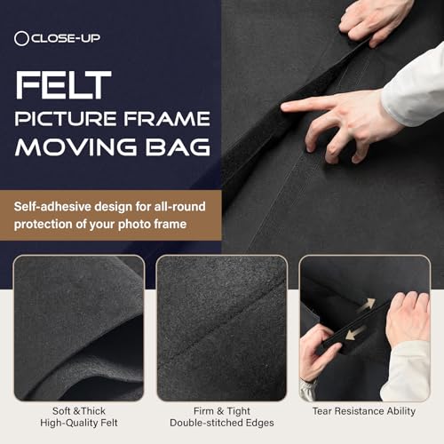 40" x 30" Felt Picture Frame Moving Bag, Mirror & Picture Moving Supplies for Artwork Canvas Painting Frames, Reusable Protective Pouch for Moving Storage (2 Pack, Black) - size: 30" x 40"