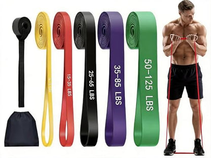 Resistance Bands for Working Out, 5 Levels Pull Up Assistance Bands | Exercise Band with Door Anchor, Body Training, Physical Therapy, Stretch Workout, 5-125 LBS for Men Women, Home Gym Travel