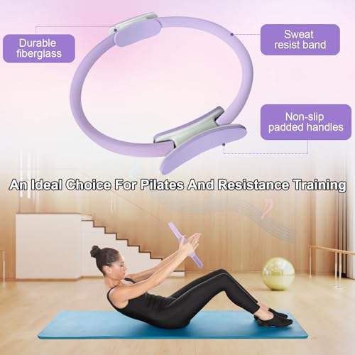 Pilates Ring 15 Inch Magic Circle Ring, Dual Padded Handles Pilates Rings Circle, Adjustable Yoga Ring - color: Purple